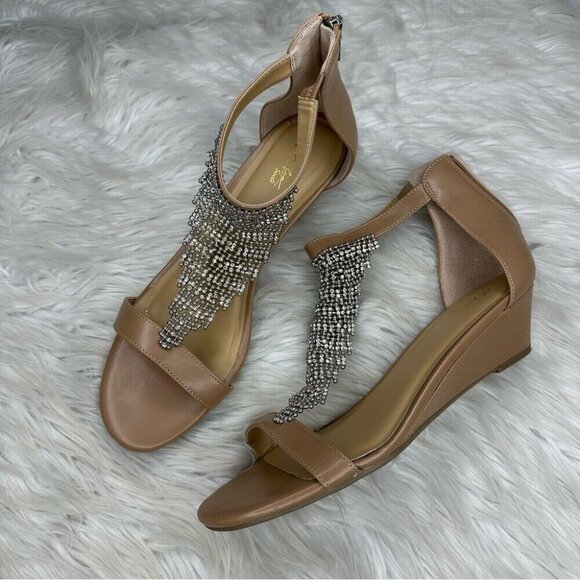 Thalia Sodi Women's Tan Embellished‎ Tacey Open Toe Zip Wedge Sandals US 11M - Picture 1 of 15